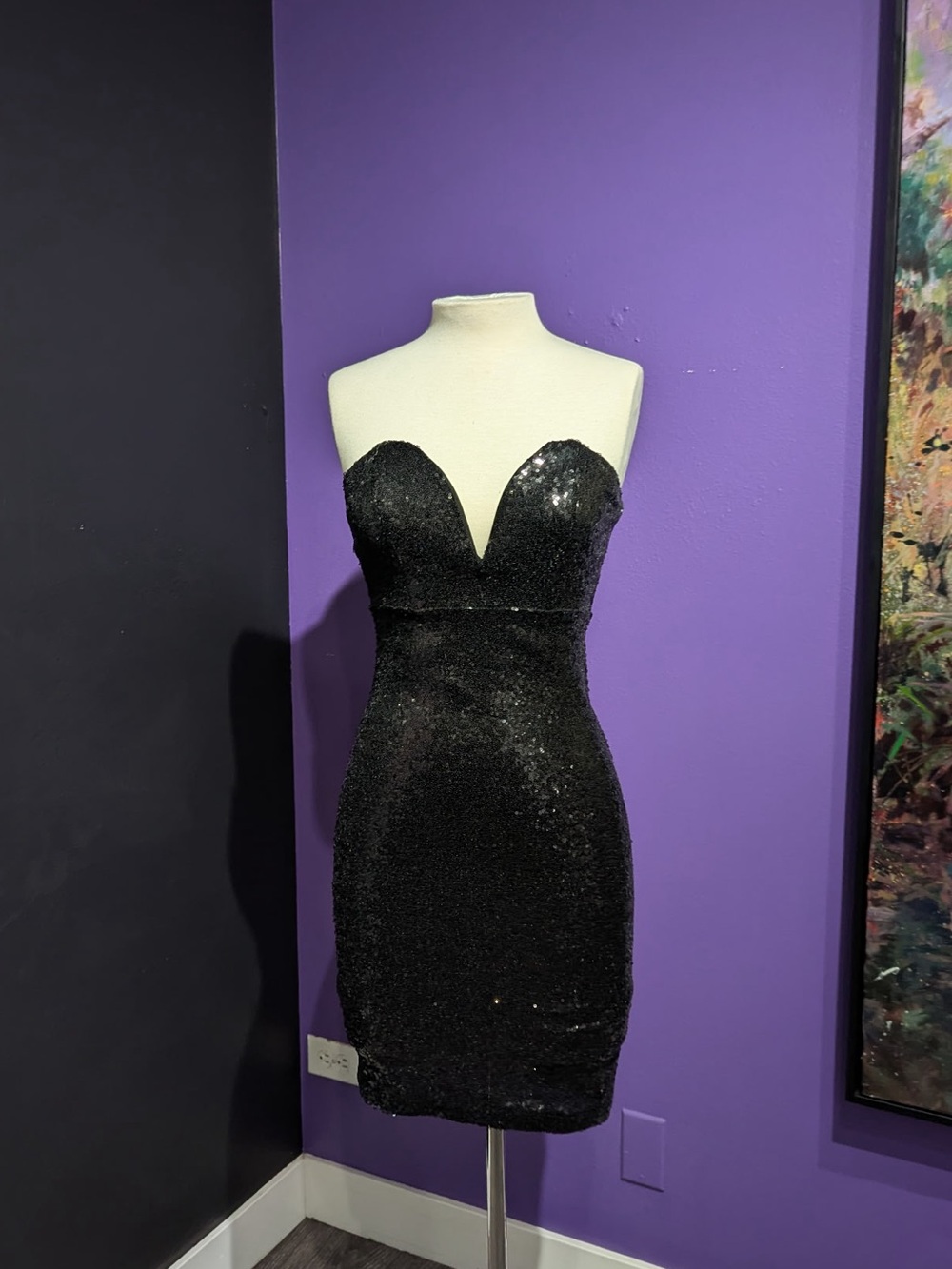 AKIRA Black Strapless Sequin Sweetheart Bodycon Dress